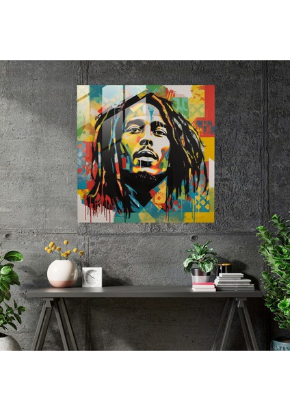 Bob Marley Cam Tablosu - Pop Art Koleksiyonu - Bob Marley Canlı Desenler Modern Sanat Duvar Dekorasyonu fiyatları