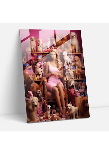 Barbie ve Evcil Hayvanlar Cam Tablosu - Barbie Yavru Kediler Modern Sanat Dostluk