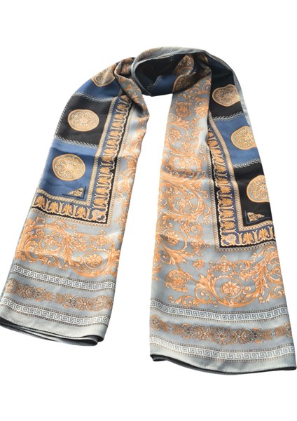 Vual Ipek Şal Lacivert Gri