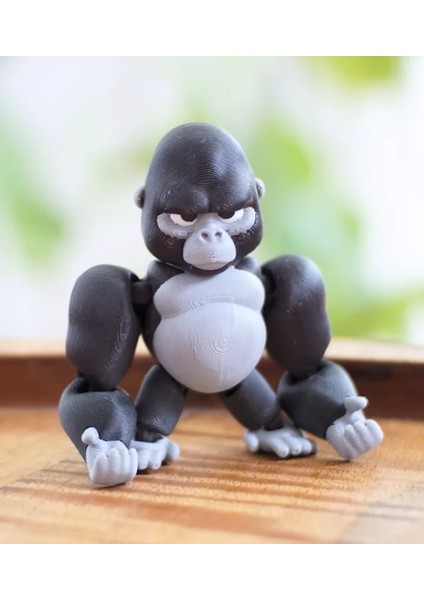 Modelerman Grumpy Gorilla – Siyah/gri Renkli 3D Baskı Hareketli Goril Figür, Eklemli Fidget Oyuncak & Anahtarlık Versiyonu modelleri