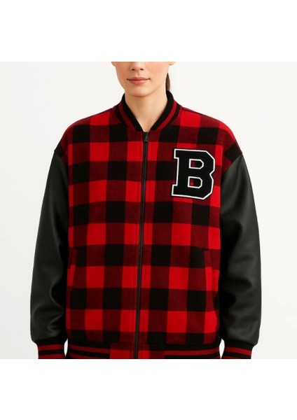 Kolları Uni Deri Içi Astarlı Oduncu Kolej Içi Ceket Bordo