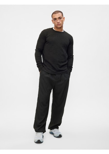 Erkek Siyah Waffle-Knit Crewneck T-Shirt modelleri