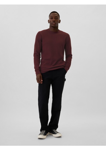 Erkek Bordo Waffle-Knit Crewneck T-Shirt modelleri
