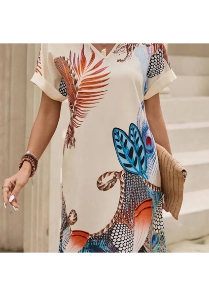 Kadın Kısa Kollu V Yakalı Desenli Mini Atlas Elbise modelleri