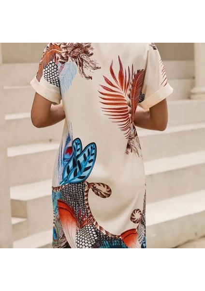 Kadın Kısa Kollu V Yakalı Desenli Mini Atlas Elbise indirimleri