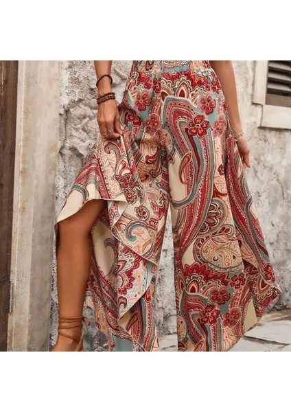 Kadın Yüksek Bel Beli Lastikli Desenli Geniş Paçalı Süprem Pantolon fiyatları