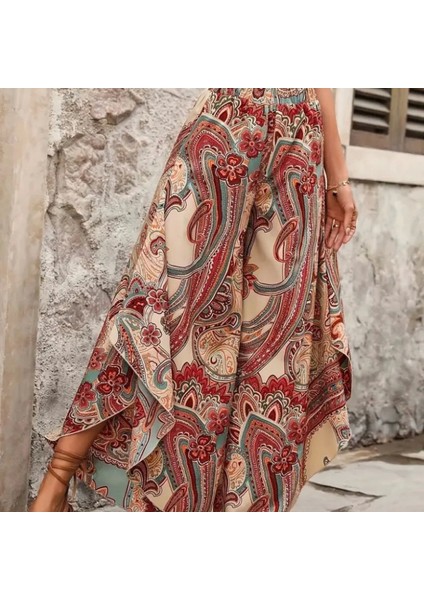 Kadın Yüksek Bel Beli Lastikli Desenli Geniş Paçalı Süprem Pantolon fırsatları