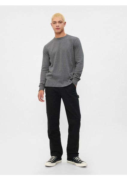 Erkek Gri Waffle-Knit Crewneck T-Shirt modelleri