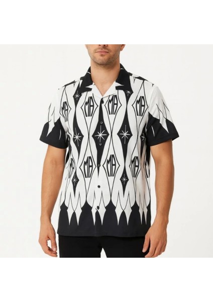 Erkek Iki Iplik Kumaş Dijital Baskılı Gömlek Iyah