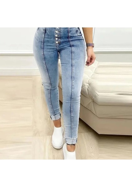 Kadın Yüksek Bel Önden Düğmeli Jean Pantolon fiyatları