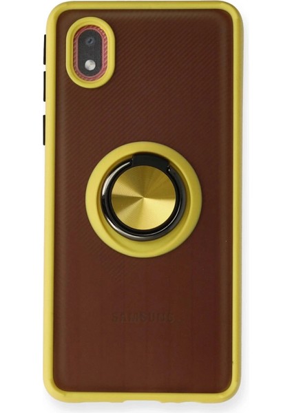Newface Samsung Galaxy A01 Core Kılıf Montreal Yüzüklü Silikon Kapak - Sarı