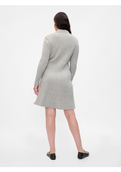 Kadın Gri Polo Yaka Triko Mini Elbise modelleri