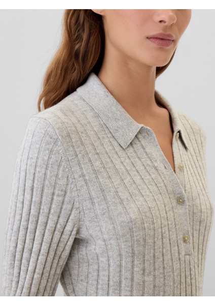 Kadın Gri Polo Yaka Triko Mini Elbise indirimleri