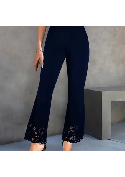 Kadın Yüksek Bel Paçaya Doğru Genişleyen Lazer Çiçek Kesim Detaylı Ithal Krep Pantolon fiyatları