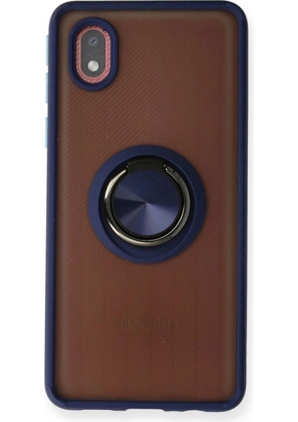 Newface Samsung Galaxy A01 Core Kılıf Montreal Yüzüklü Silikon Kapak - Lacivert