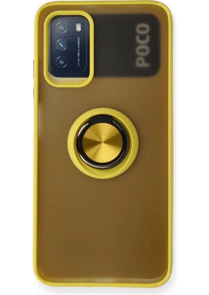 Newface Xiaomi Redmi 9t Kılıf Montreal Yüzüklü Silikon Kapak - Sarı