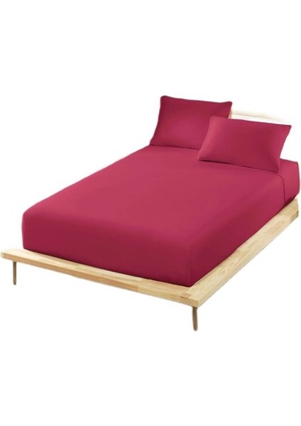 Çift Kişilik Lastikli Çarşaf Seti + 2 Yastık Kılıfı Bordo Antrazit