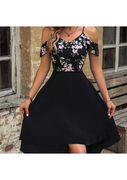 Kadın Askılı Omuzlardan Açık Üst Süprem Alt Ithal Krep Elbise