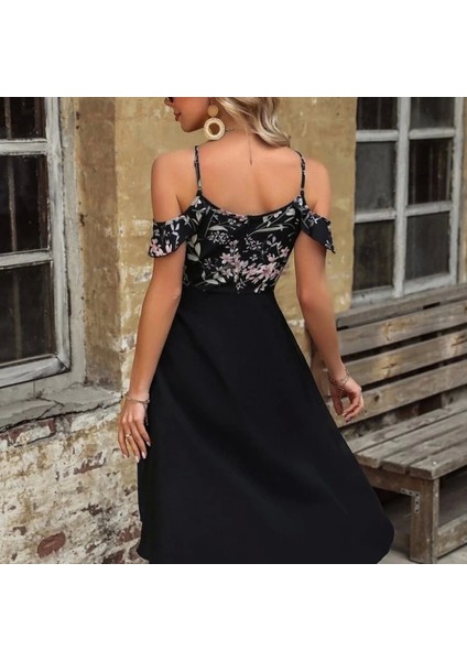 Kadın Askılı Omuzlardan Açık Üst Süprem Alt Ithal Krep Elbise fiyatları