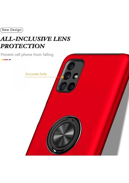 Newface Samsung Galaxy M51 Kılıf Elit Yüzüklü Kapak - Kırmızı fırsatları