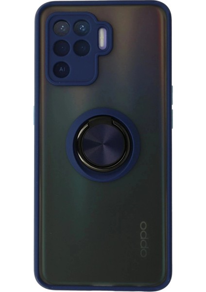 Newface Oppo Reno 5 Lite Kılıf Montreal Yüzüklü Silikon Kapak - Lacivert