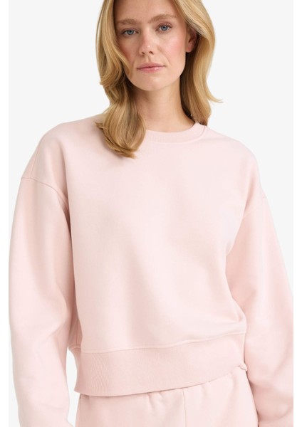 Boxy Fit Bisiklet Yaka Basic Düz Sweatshirt B8568AX25AU