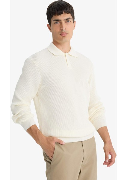 Standart Fit Polo Yaka Düğmeli Triko Kazak D1959AX25AU fırsatları