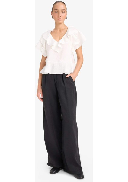 Regular Fit V Yaka Modal Kısa Kollu Bluz F8319AX25AU fiyatları