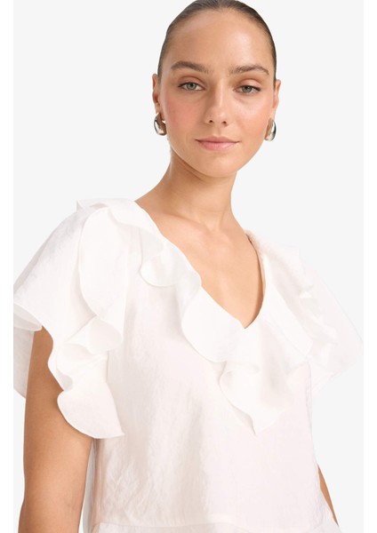 Regular Fit V Yaka Modal Kısa Kollu Bluz F8319AX25AU fırsatları