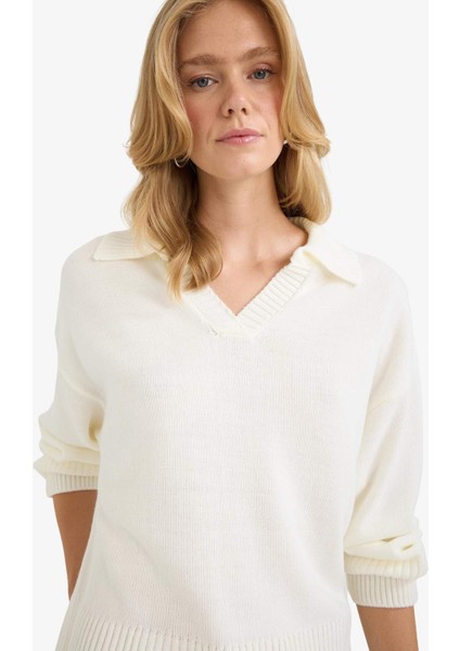 Oversize Geniş Kalıp Polo Yaka Triko Kazak F9126AX25WN fırsatları