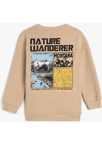 Baskı Detaylı Bisiklet Yaka Şardonlu Uzun Kollu Sweatshirt fiyatları