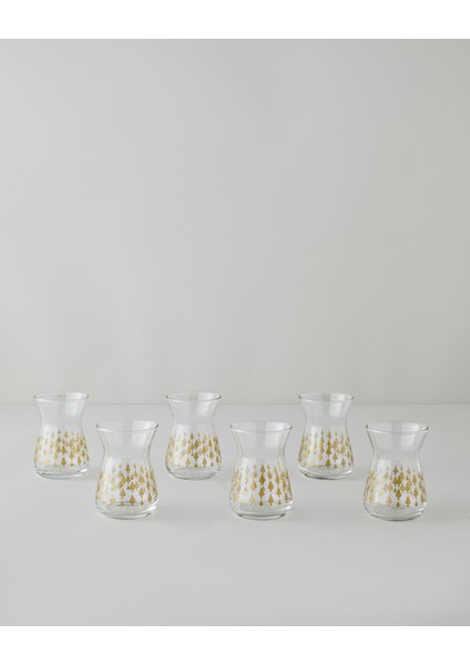 Gold Leaves Cam 6'lı Çay Bardağı 132 ml Şeffaf-Gold