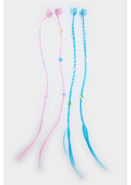 Kız Çocuk 4'lü Saç Detaylı Pembe Mavi Mandal Toka F6862A8NS