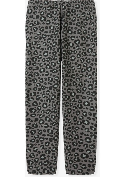 Kız Çocuk Leopar Desenli Yüksek Bel Pamuklu Tayt