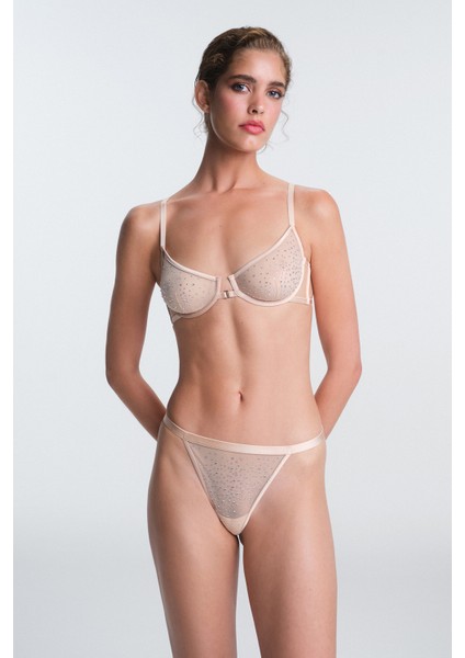 Bej Sandy Taş Detaylı Balenli Dolgusuz Toparlayıcı Sütyen fiyatları