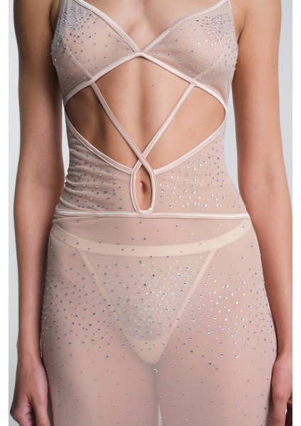 Bej Sandy Taş Detaylı Ayarlanabilir Askılı Gecelik fiyatları