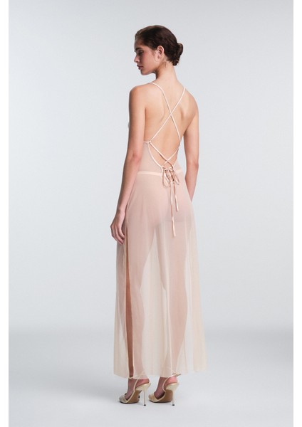 Bej Sandy Taş Detaylı Ayarlanabilir Askılı Gecelik fırsatları