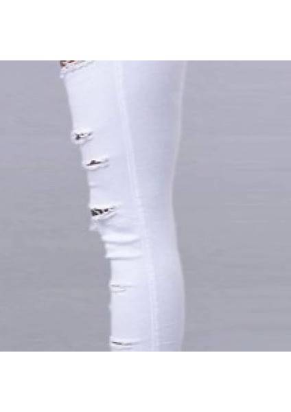 Kadın Yüksek Bel Lazer Yırtık Desenli Kot Pantolon modelleri