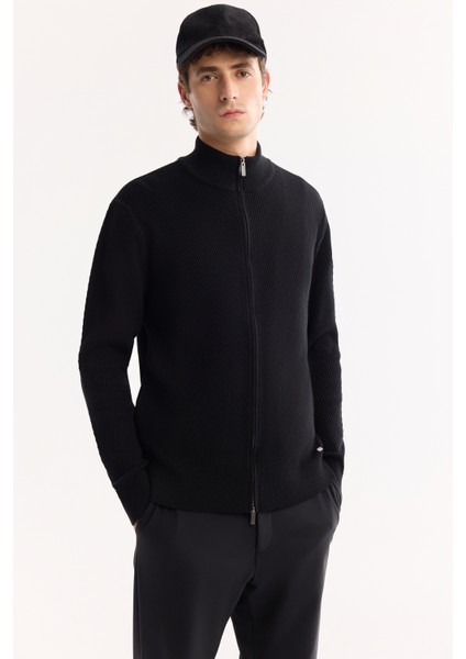 Erkek Siyah Dik Yaka Fermuarlı Pamuklu Soft Touch Dokulu Regular Fit Hırka A52Y5181 fiyatları