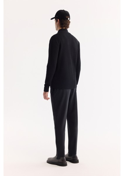 Erkek Siyah Dik Yaka Fermuarlı Pamuklu Soft Touch Dokulu Regular Fit Hırka A52Y5181