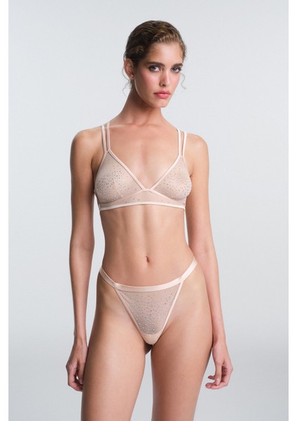 Bej Sandy Taşlı Balensiz Dolgusuz Sütyen