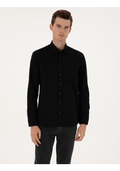Erkek Siyah Regular Fit Uzun Kollu Gömlek 50311308-VR046