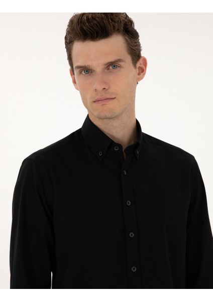 Erkek Siyah Regular Fit Uzun Kollu Gömlek 50311308-VR046 fiyatları