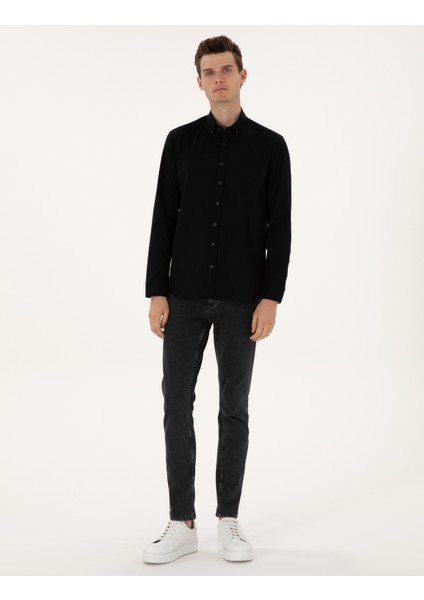 Erkek Siyah Regular Fit Uzun Kollu Gömlek 50311308-VR046 fırsatları
