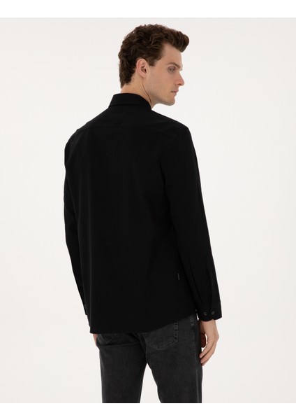 Erkek Siyah Regular Fit Uzun Kollu Gömlek 50311308-VR046 indirimleri