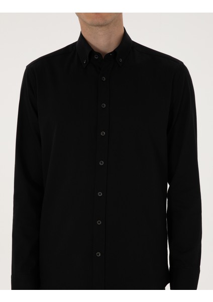 Erkek Siyah Regular Fit Uzun Kollu Gömlek 50311308-VR046