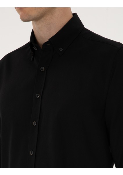 Erkek Siyah Regular Fit Uzun Kollu Gömlek 50311308-VR046