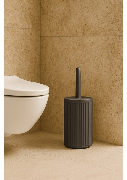 Lines Serisi Antrasit/gri Akrilik Tuvalet Fırçası – Silindir Standlı, 34CM, Kolay Temizlik - 3371