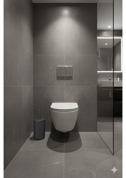 Lines Serisi Antrasit/gri Akrilik Tuvalet Fırçası – Silindir Standlı, 34CM, Kolay Temizlik - 3371