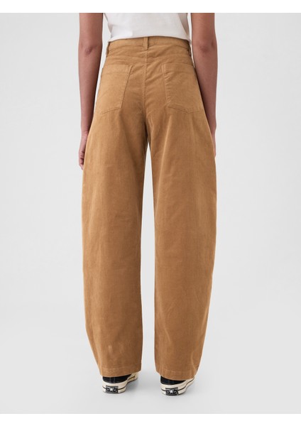 Kadın Kahverengi High Rise Kadife Tapered Ankle Pantolon